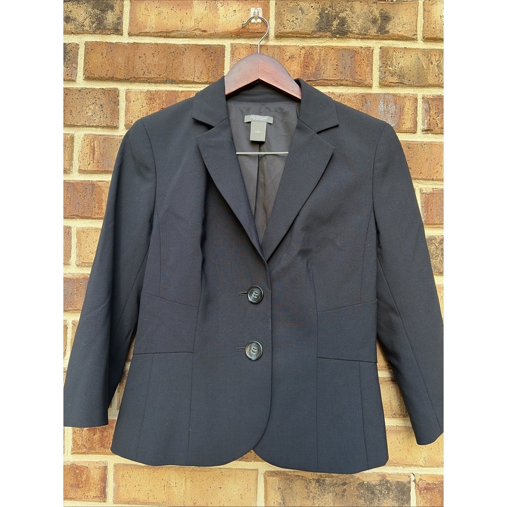 Ann Taylor Black Stretch Career Blazer Jacket Size 6 Small Classic Notch Work